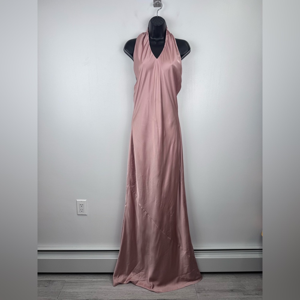 Show Me Your MuMu Women Pink Ruched Halter Gown Size Small